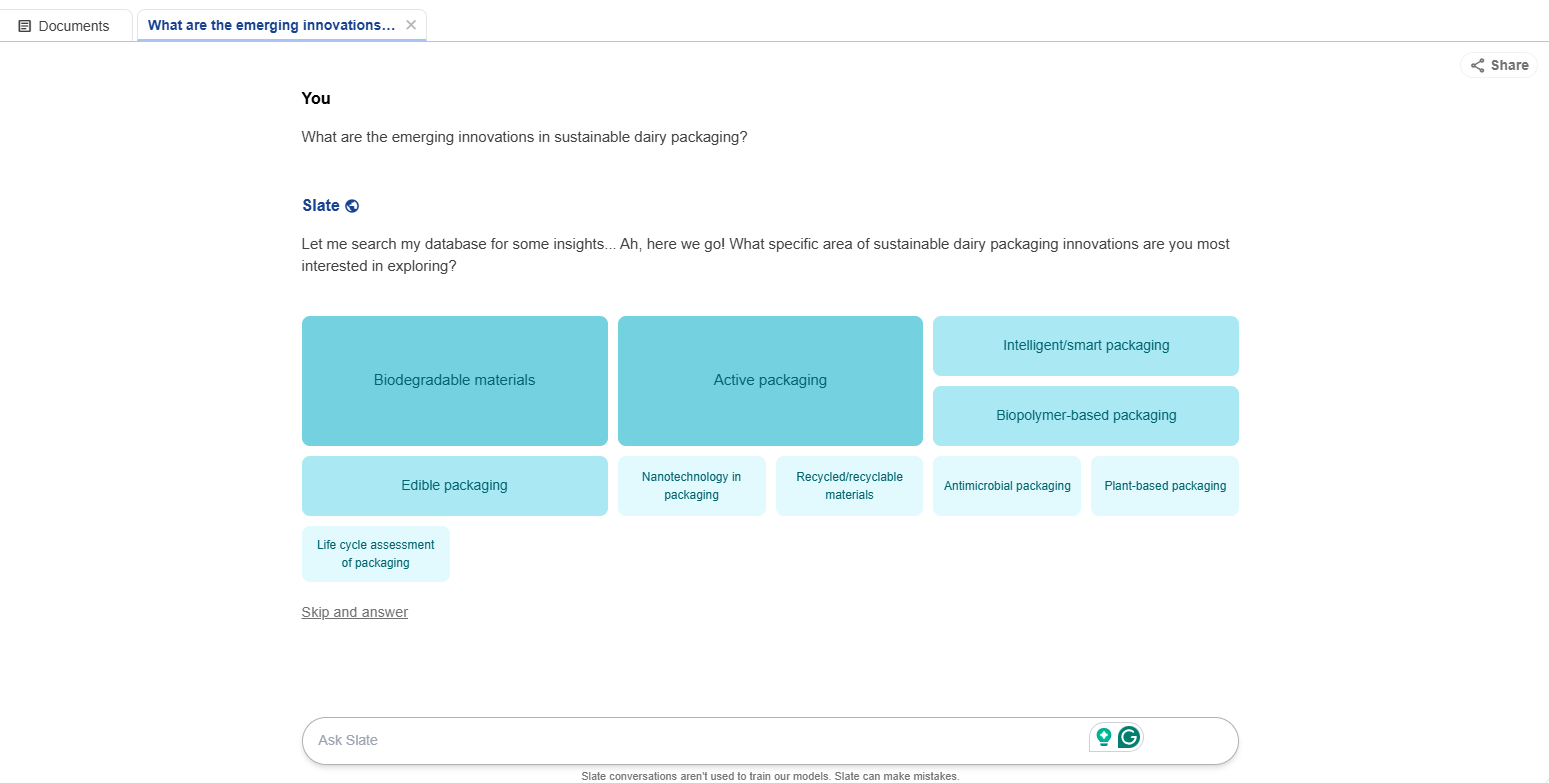 Slate Dashboard for Dairy Packaging Innovations