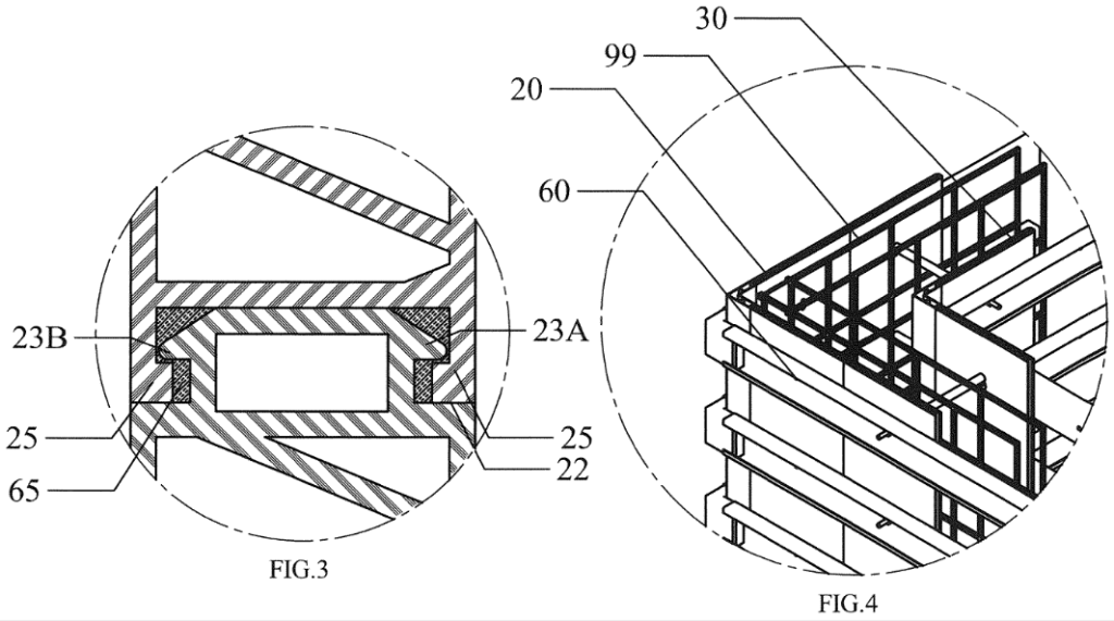 Interlocking polymer panels with internal ribs and pipes for cavities to pour cement